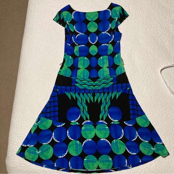 Joseph Ribkoff Midi Knit Dress in Bold Graphic Pattern | Cap Sleeves - Picture 7 of 16